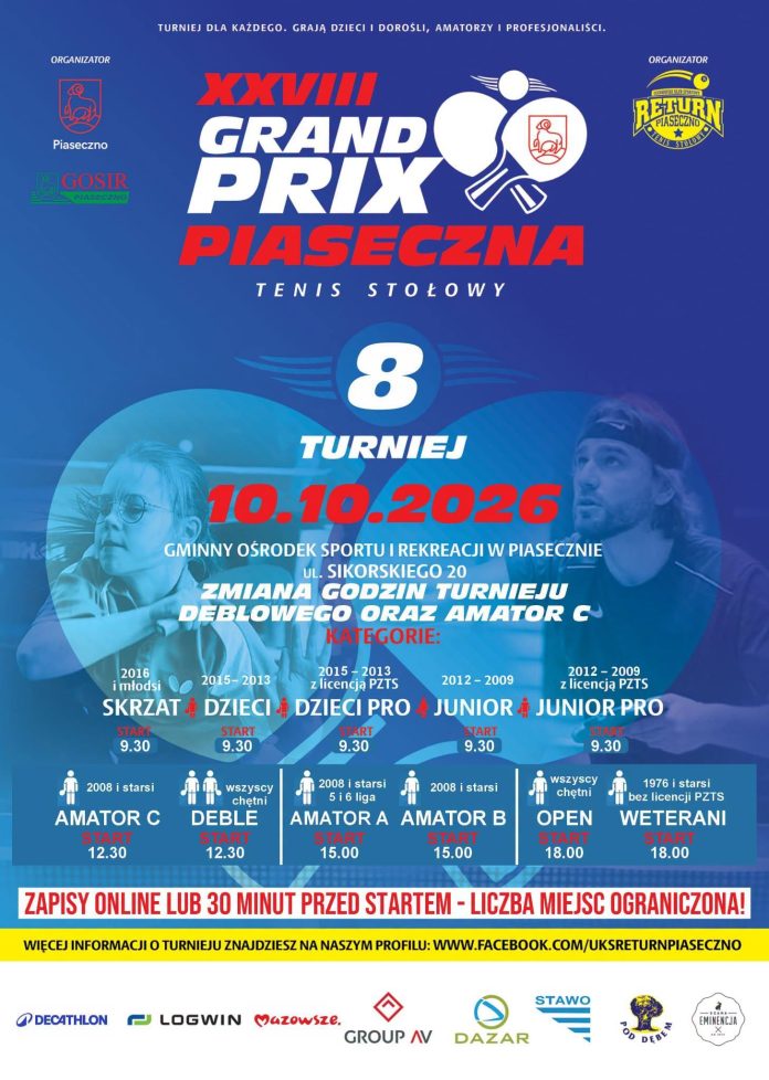 XXVIII edycji Grand Prix Piaseczna w tenisie stołowym XXVIII edycji Grand Prix Piaseczna w tenisie stołowym